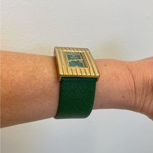 Beautiful Tory Burch watch w/ genuine green leather strap and gold bezel.